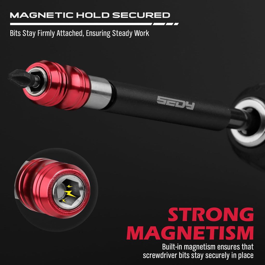 SEDY 5-Piece Magnetic Screwdriver Bit Holder Set, 1/4" Hex Shank Quick Release Extension Adapter | Super Straight Durable CR-V Steel | Universal Fit for Impact Driver Bits | 2", 4", 6", 12", 17" Long