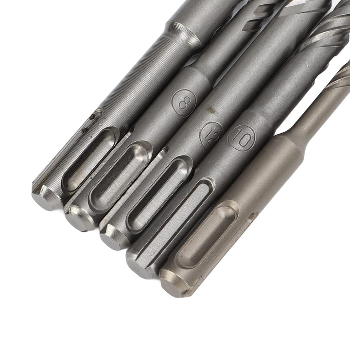 5 Pcs Masonry Drill Bit Set, 6mm 8mm 10mm 12mm 14mm Punch Diameter 210mm Length Cross Drill Bits for Electric Hammers