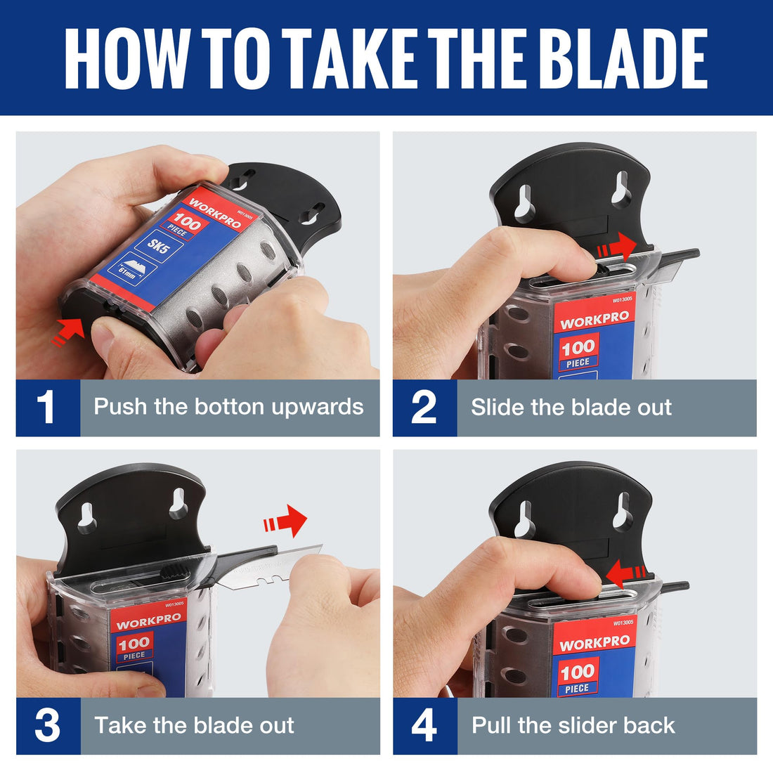 WORKPRO 100-pack SK5 Steel Utility Knife Blades with Dispenser