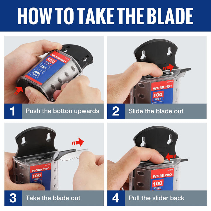 WORKPRO 100-pack SK5 Steel Utility Knife Blades with Dispenser