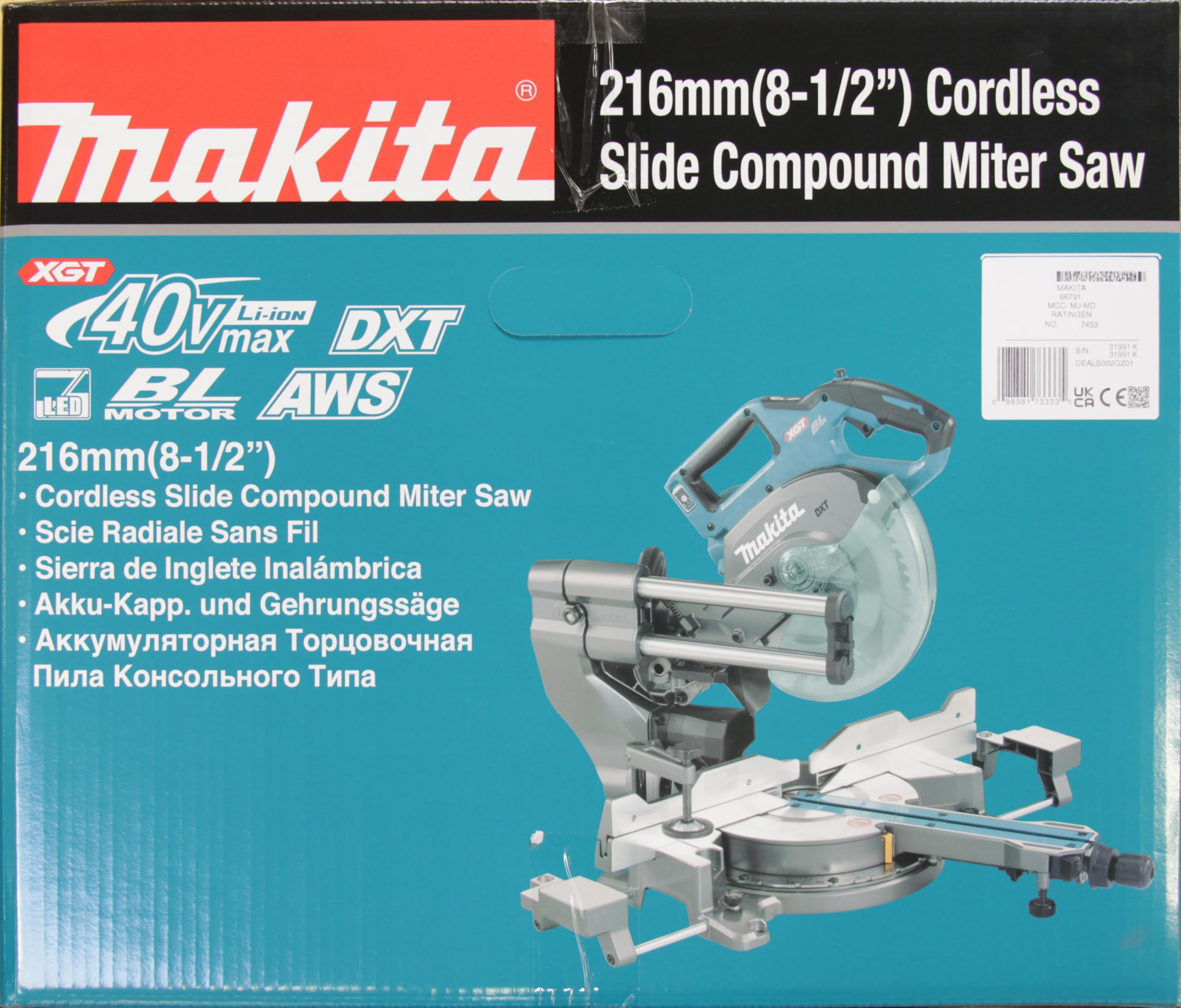 Makita LS002GZ01 40V Max Li-ion XGT Brushless 216mm Slide Compound Mitre Saw – Batteries and Chargers Not Included