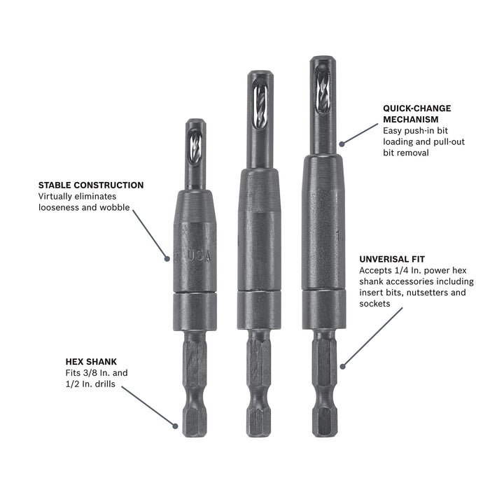 Bosch CC2430 Clic-Change 3-Piece No. 6, No. 8, and No. 10 Self-Centering Bit Assortment