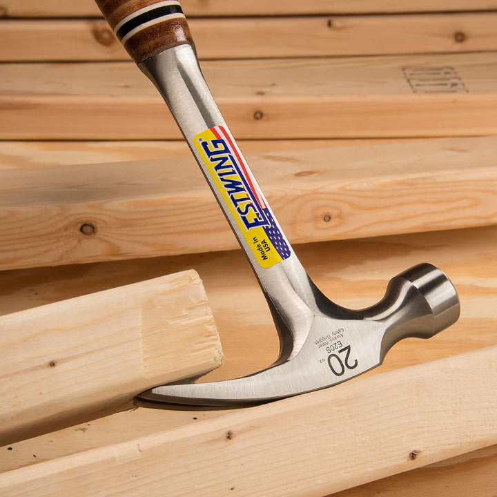 Estwing Hammer - 20 oz Straight Rip Claw with Smooth Face & Genuine Leather Grip - E20S