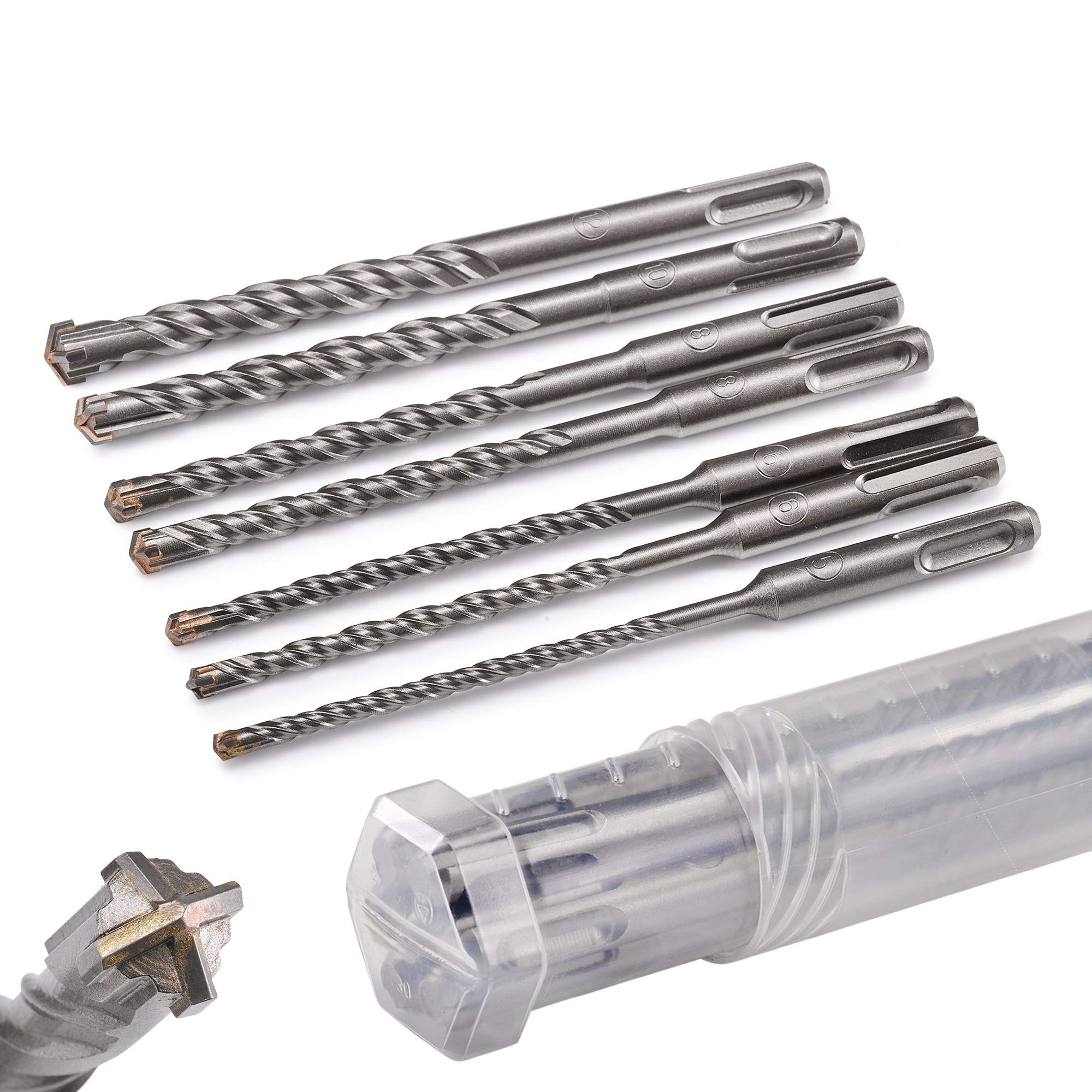 KSP-TEC® | Carbide - Cross Tipped SDS-Plus Rotary Hammer Drill and Chisle Bit Set with Storage Case for Masonry, Concrete, Brick, Stone