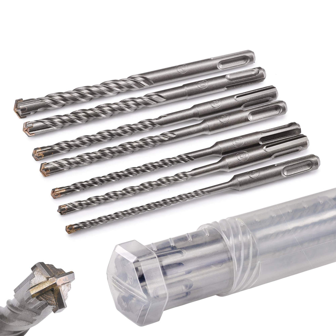 KSP-TEC® | Carbide - Cross Tipped SDS-Plus Rotary Hammer Drill and Chisle Bit Set with Storage Case for Masonry, Concrete, Brick, Stone