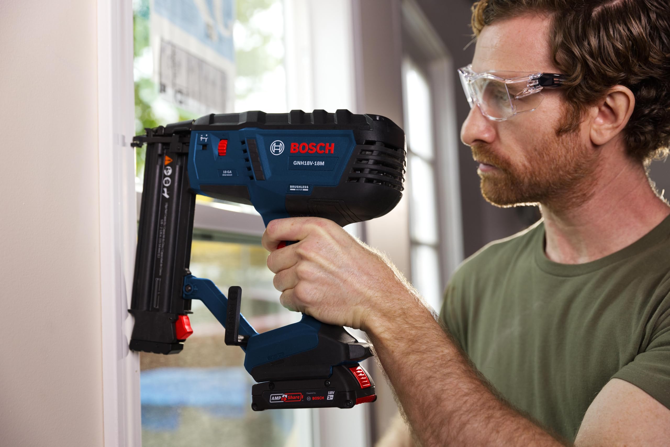 BOSCH GNH18V-18MB12 18V Brushless 18-Gauge Brad Nailer Kit with 2Ah Battery and Charger - Cordless, Efficient, and Precise for Decorative Work and Tight Spaces