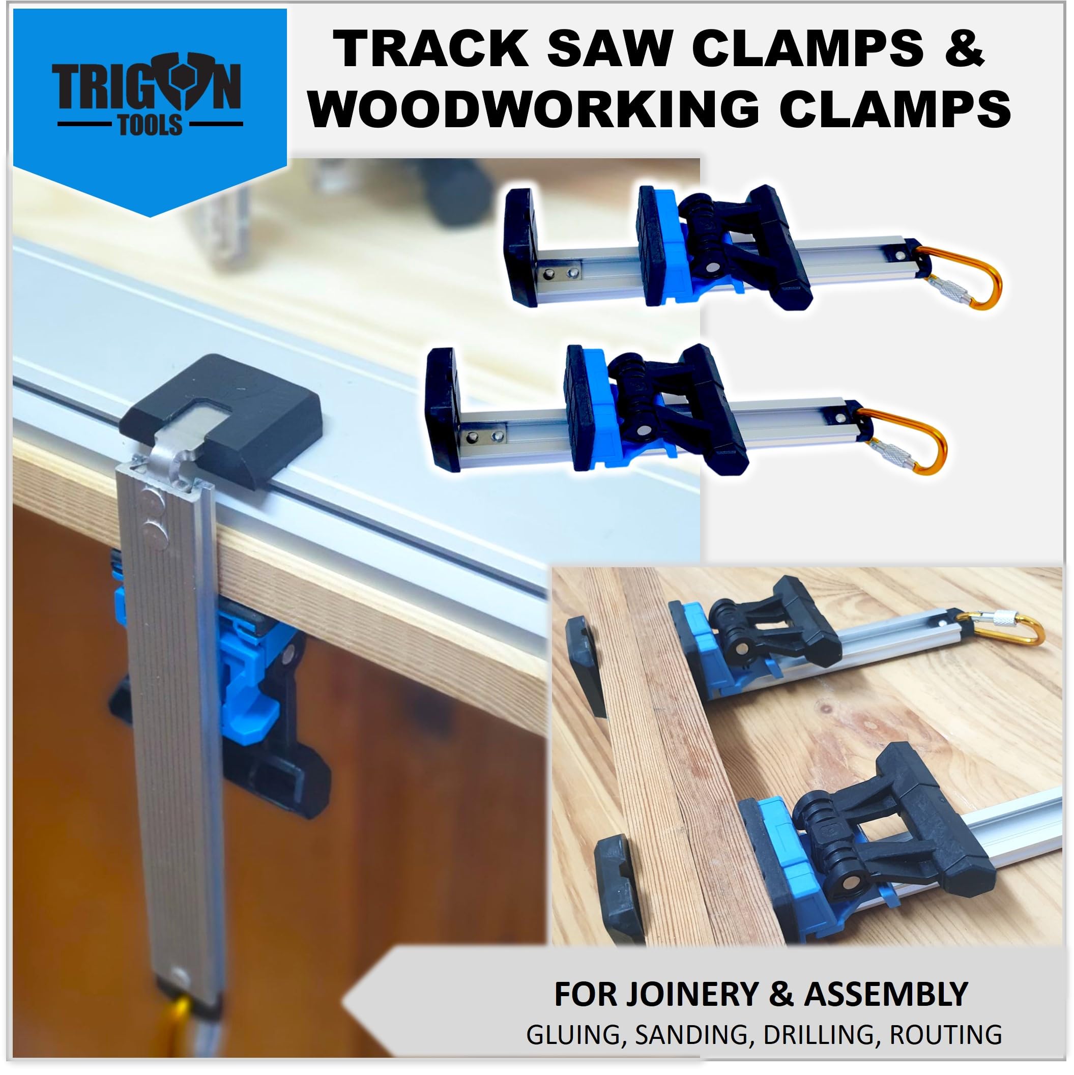 Quick Release Track Saw Clamp, Clamps for Circular Saw Guide Rail System, Track Clamps for - Plunge Saw, Track Saw Guide, Tracksaw Track Extension, Woodworking Track Clamps, Tracksaw Accessories | 2PK