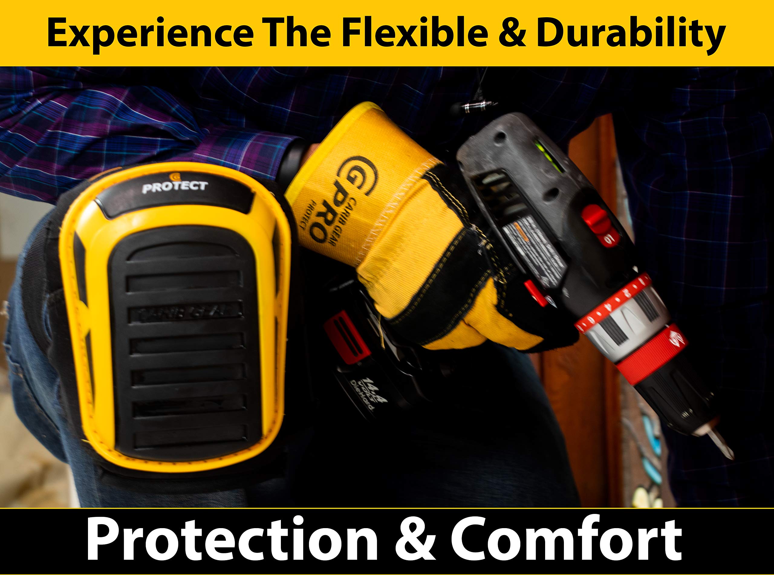 Knee Pads For Work- Heavy Duty Pad Design For Construction, Tiling, Gardening, Floor - Extra Gel and Cushion Support long kneeling - Anti-Slip Stretchable Thigh Straps Bonus: Safety Glasses & Gloves