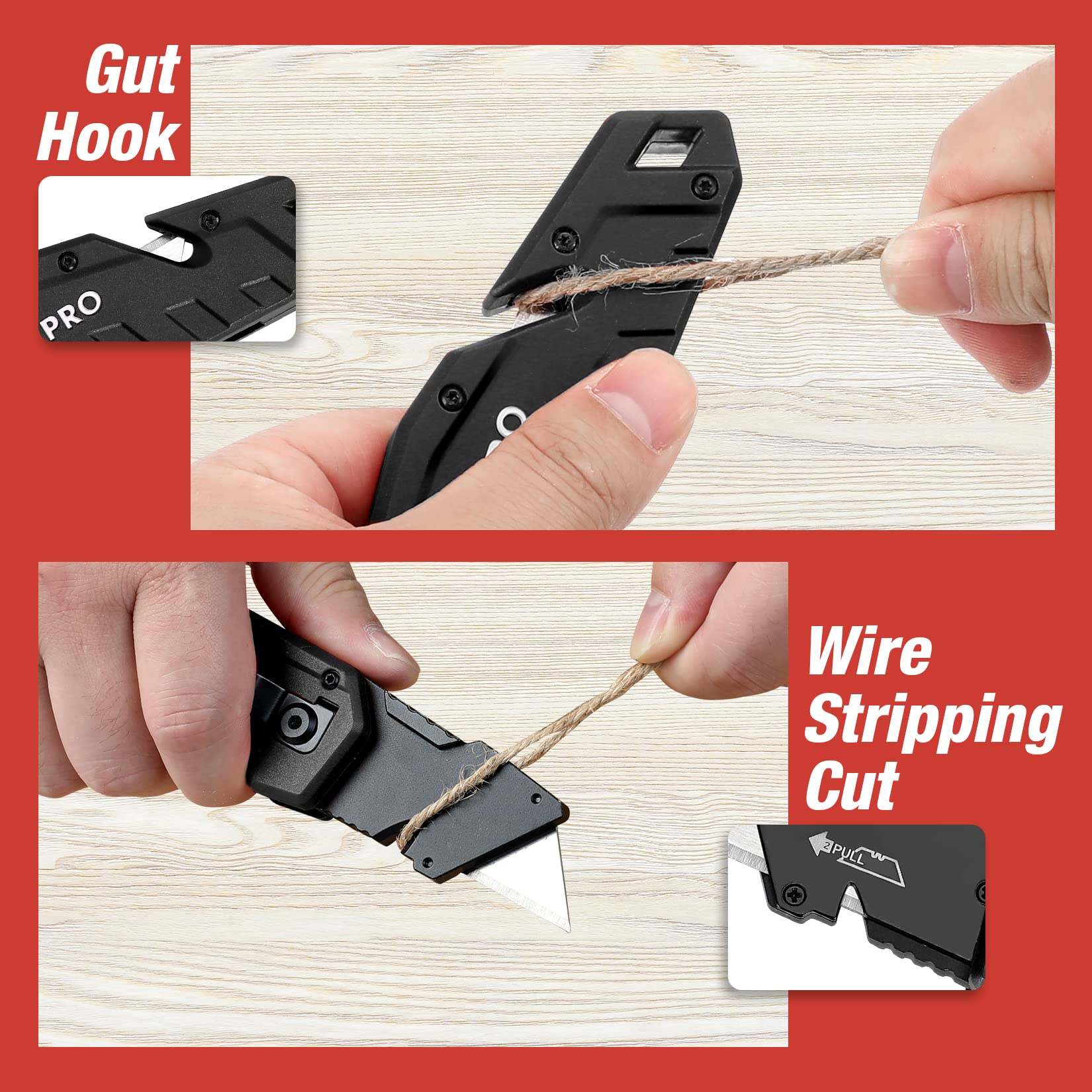 WORKPRO Folding Utility Knife, Box Cutter with Belt Clip, Quick-Change Blade, Lightweight Nylon Handle, Wire Stripper & Gut Hook, Extra 10 SK5 Blades Included, Black