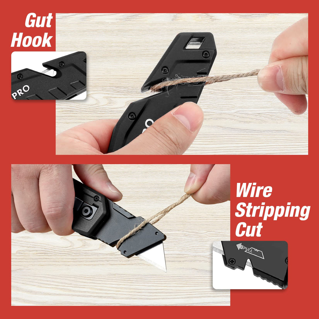 WORKPRO Folding Utility Knife, Box Cutter with Belt Clip, Quick-Change Blade, Lightweight Nylon Handle, Wire Stripper & Gut Hook, Extra 10 SK5 Blades Included, Black
