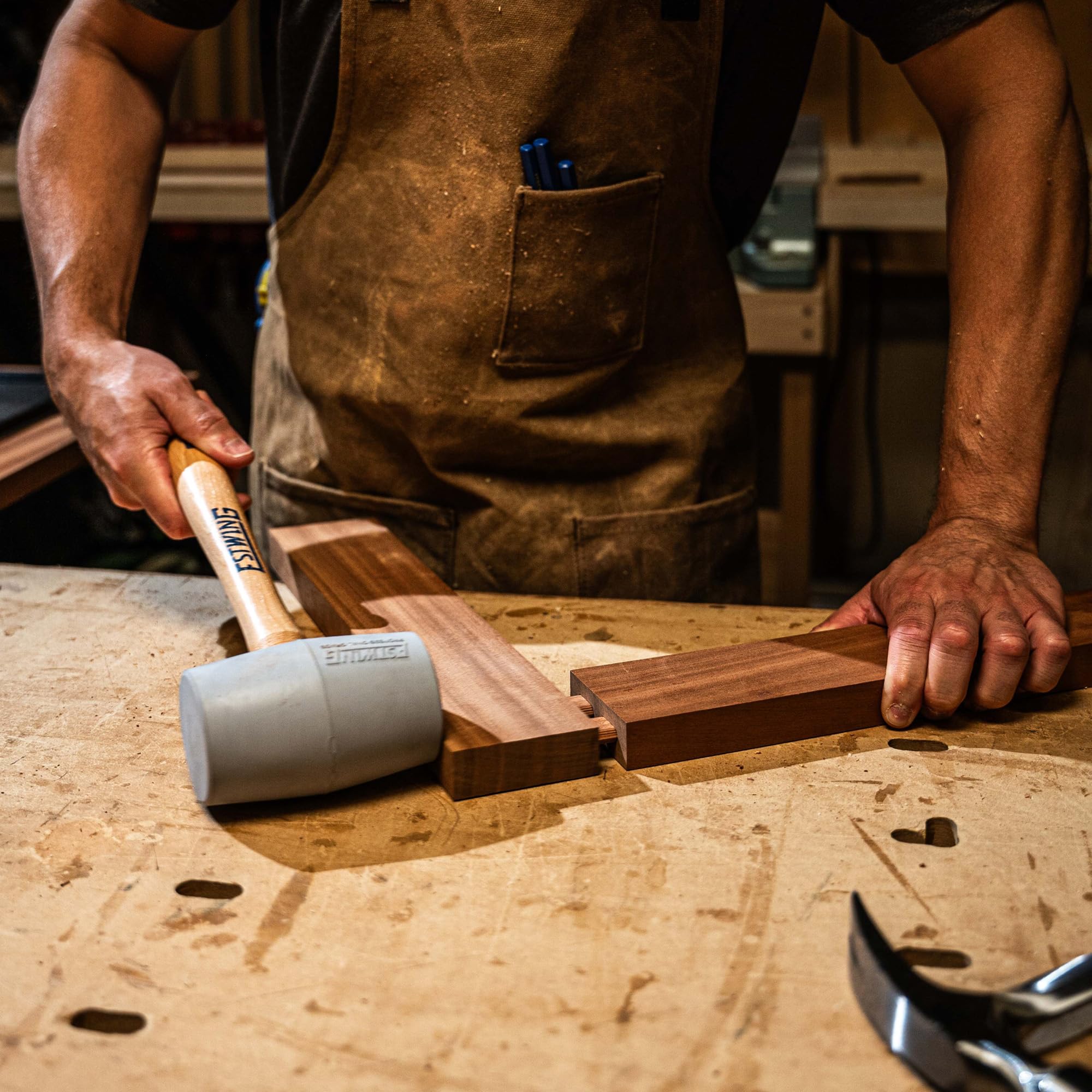 Estwing DH-18N Deadhead Bounce Resistant Gray Rubber Mallet with Hickory Handle and Soft Face, 18-Ounce