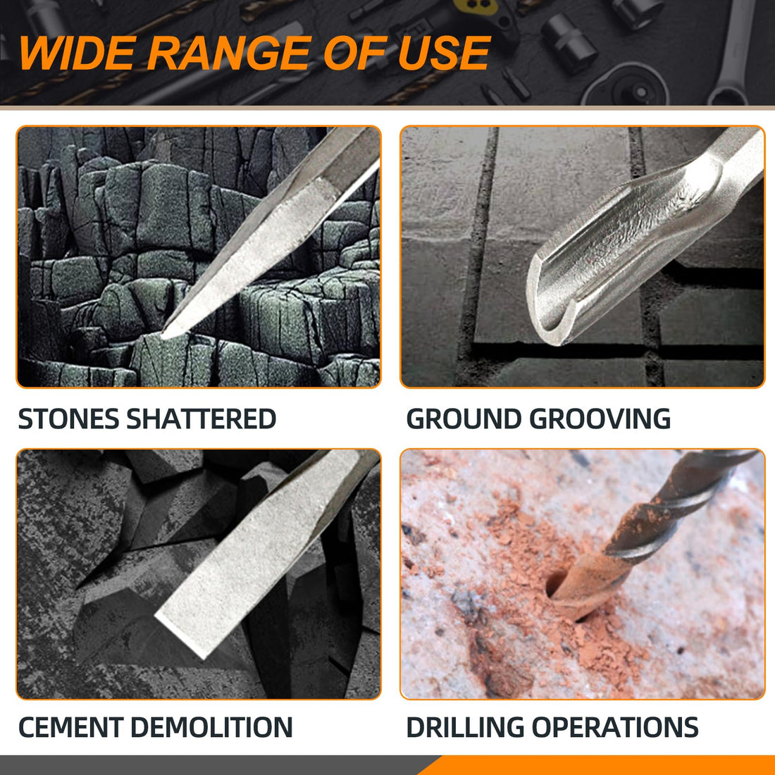 Rustark 17Pcs SDS Plus Drill Bits and Chisel Set with Storage Case, Rotary Hammer Drill Bits SDS Plus Concrete Drill Bits Masonry Bits and Chisels for Stone, Brick, Concrete with Storage Case