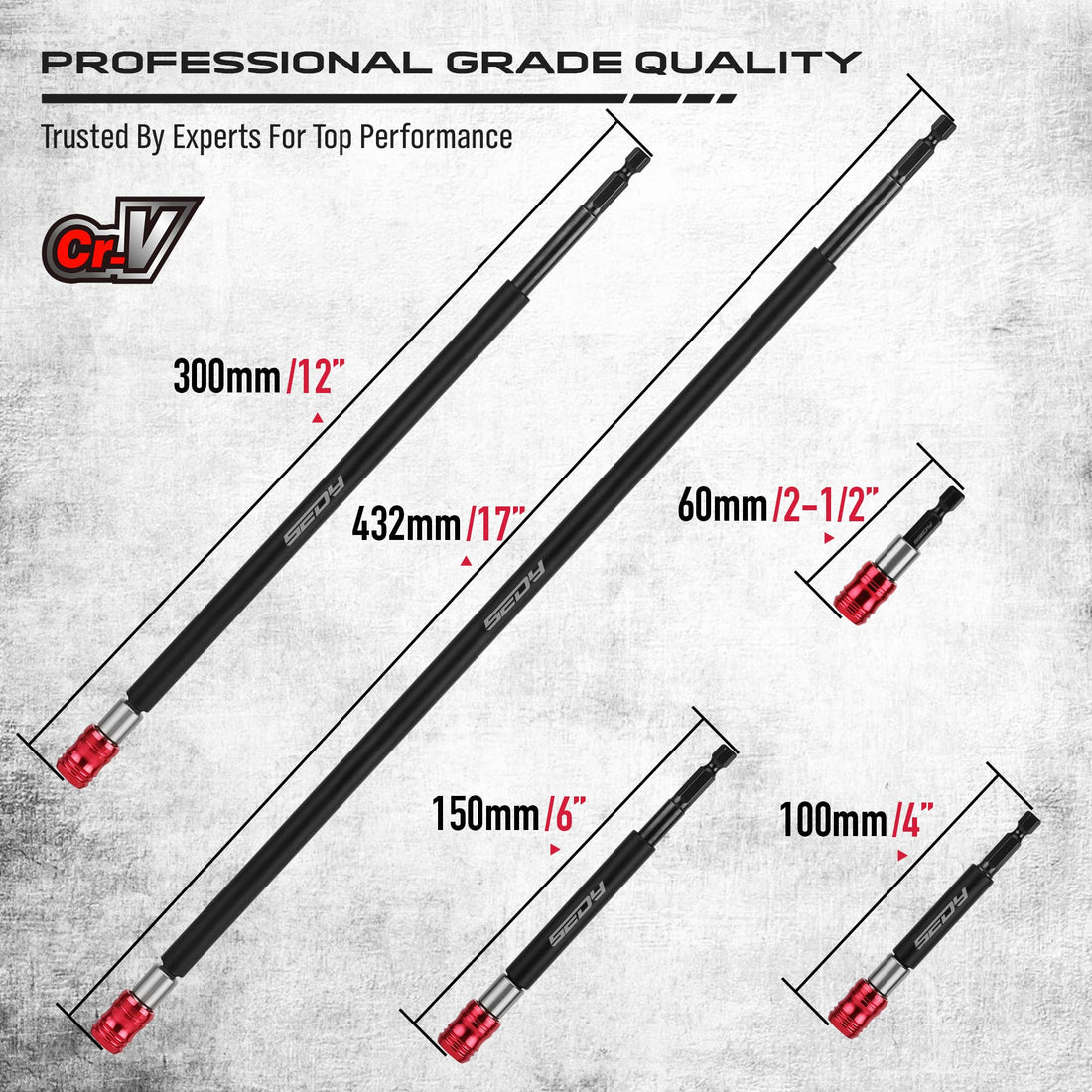 SEDY 5-Piece Magnetic Screwdriver Bit Holder Set, 1/4" Hex Shank Quick Release Extension Adapter | Super Straight Durable CR-V Steel | Universal Fit for Impact Driver Bits | 2", 4", 6", 12", 17" Long