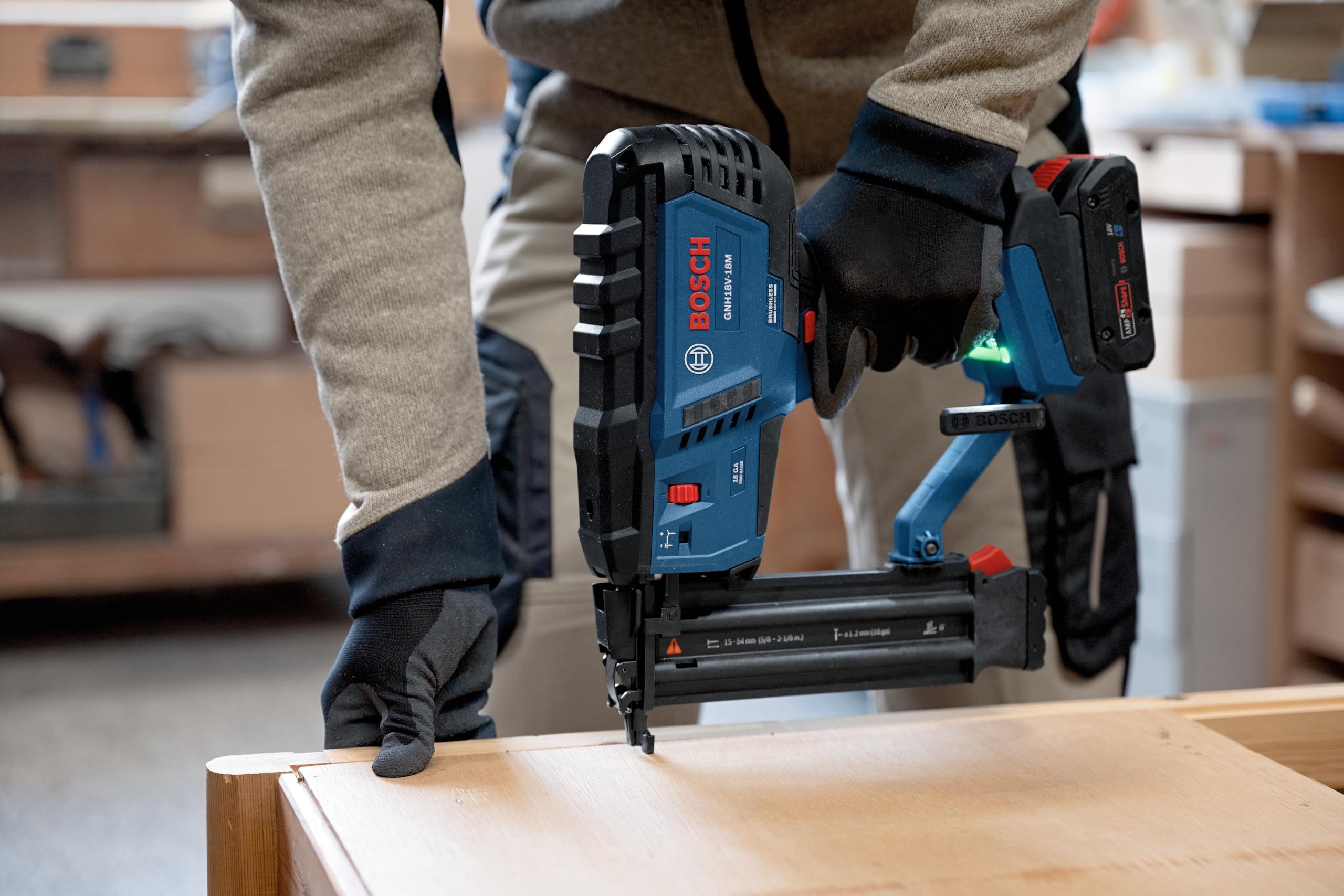 BOSCH GNH18V-18MN 18V Brushless 18-Gauge Brad Nailer - Cordless Power, Fastens up to 2,000 Nails per Charge, One-Handed Activation, Tool-Free Jam Clearing, Double LED Light (Bare Tool)