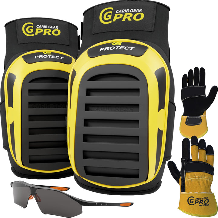 Knee Pads For Work- Heavy Duty Pad Design For Construction, Tiling, Gardening, Floor - Extra Gel and Cushion Support long kneeling - Anti-Slip Stretchable Thigh Straps Bonus: Safety Glasses & Gloves