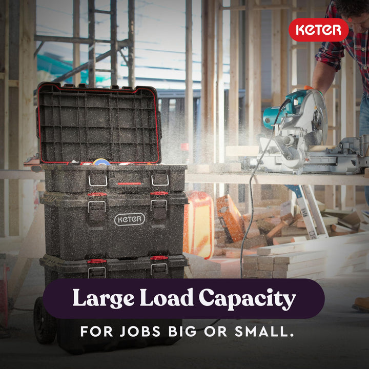 Keter Stack-n-Roll Mobile Tool Storage and Organization, 3 Piece Resin Modular Toolbox System