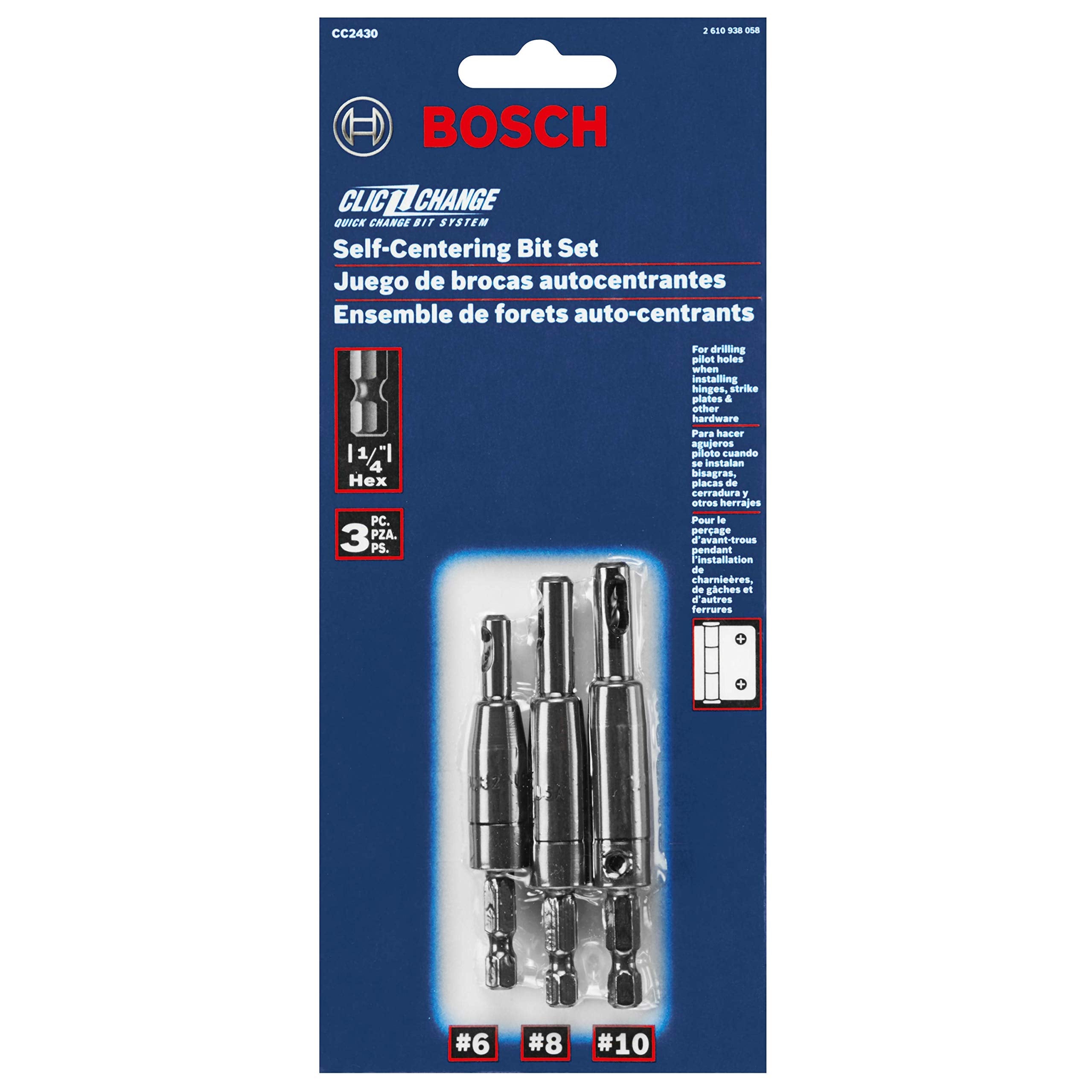 Bosch CC2430 Clic-Change 3-Piece No. 6, No. 8, and No. 10 Self-Centering Bit Assortment