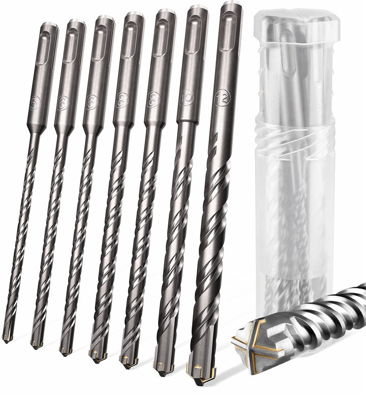 KSP-TEC® | Carbide - Cross Tipped SDS-Plus Rotary Hammer Drill and Chisle Bit Set with Storage Case for Masonry, Concrete, Brick, Stone