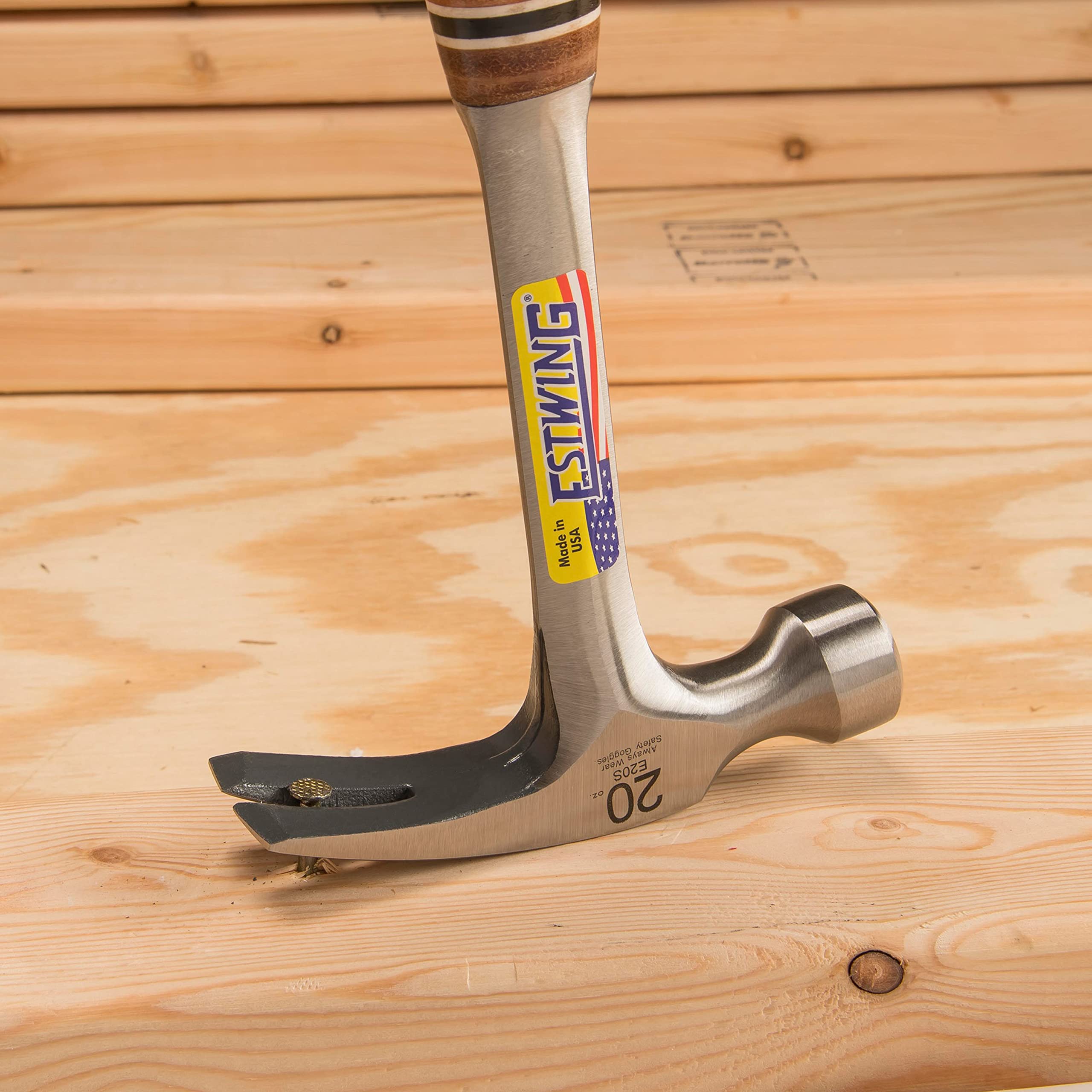 Estwing Hammer - 20 oz Straight Rip Claw with Smooth Face & Genuine Leather Grip - E20S
