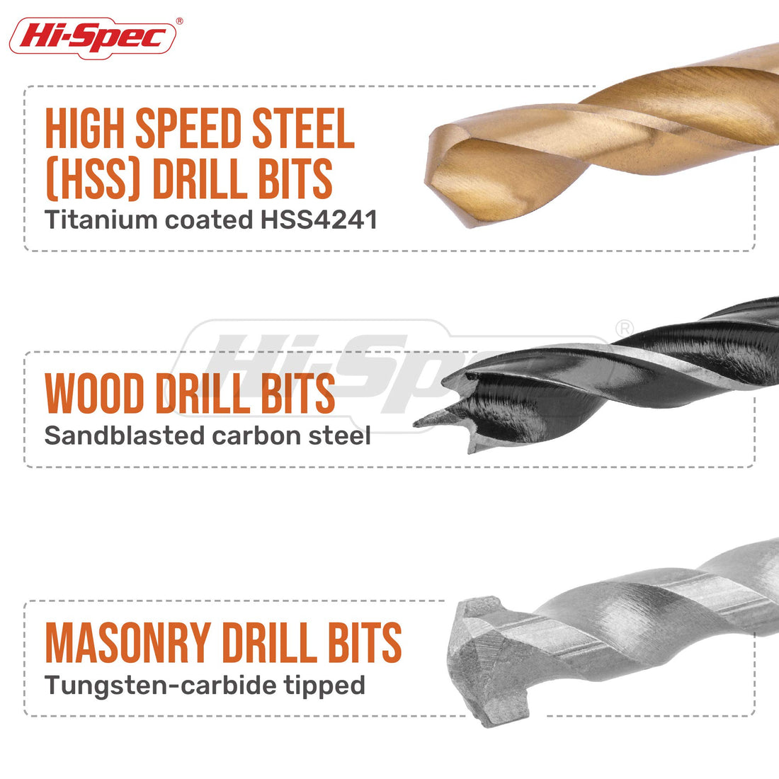 Hi-Spec 130pc Mixed Multi Drill Bit Set. 1 to 10mm HSS Titanium Coated, Masonry & Brad Point Steel Bits for Metal, Woods, Plastics, Brick and Concrete. Complete in a Box Case