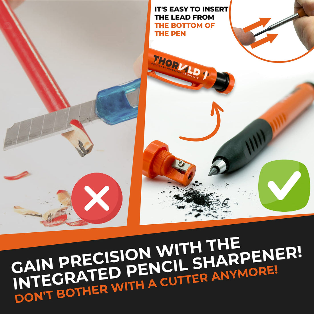 Thorvald 6-in-1 Master Square - 180mm Multi-Purpose Carpenter Tool with Wrench, Square, Protractor, Ruler, Graduated Marking Gauge, Drill Gauge - Includes 2-in-1 New Carpenter's Pencil