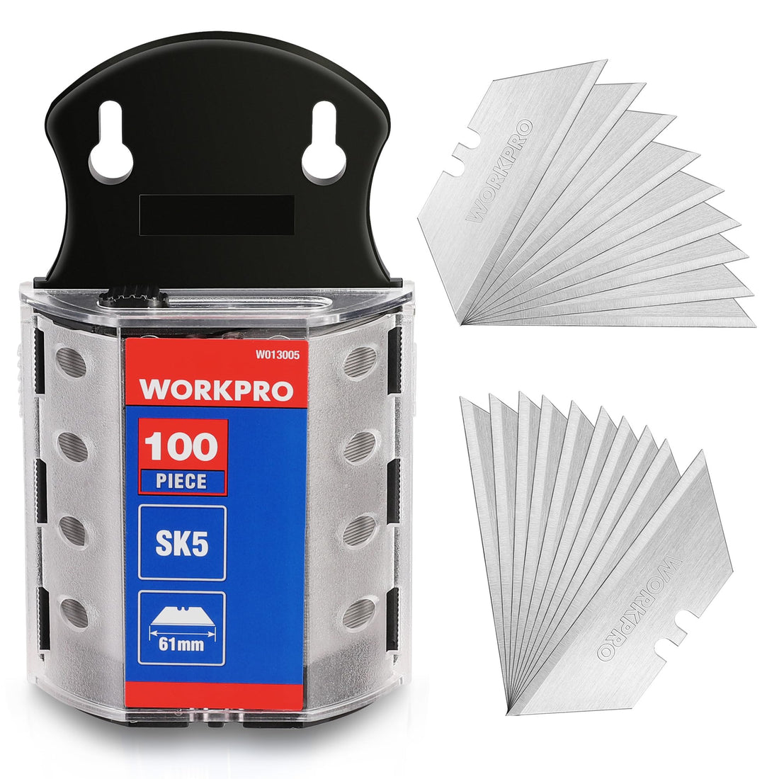 WORKPRO 100-pack SK5 Steel Utility Knife Blades with Dispenser