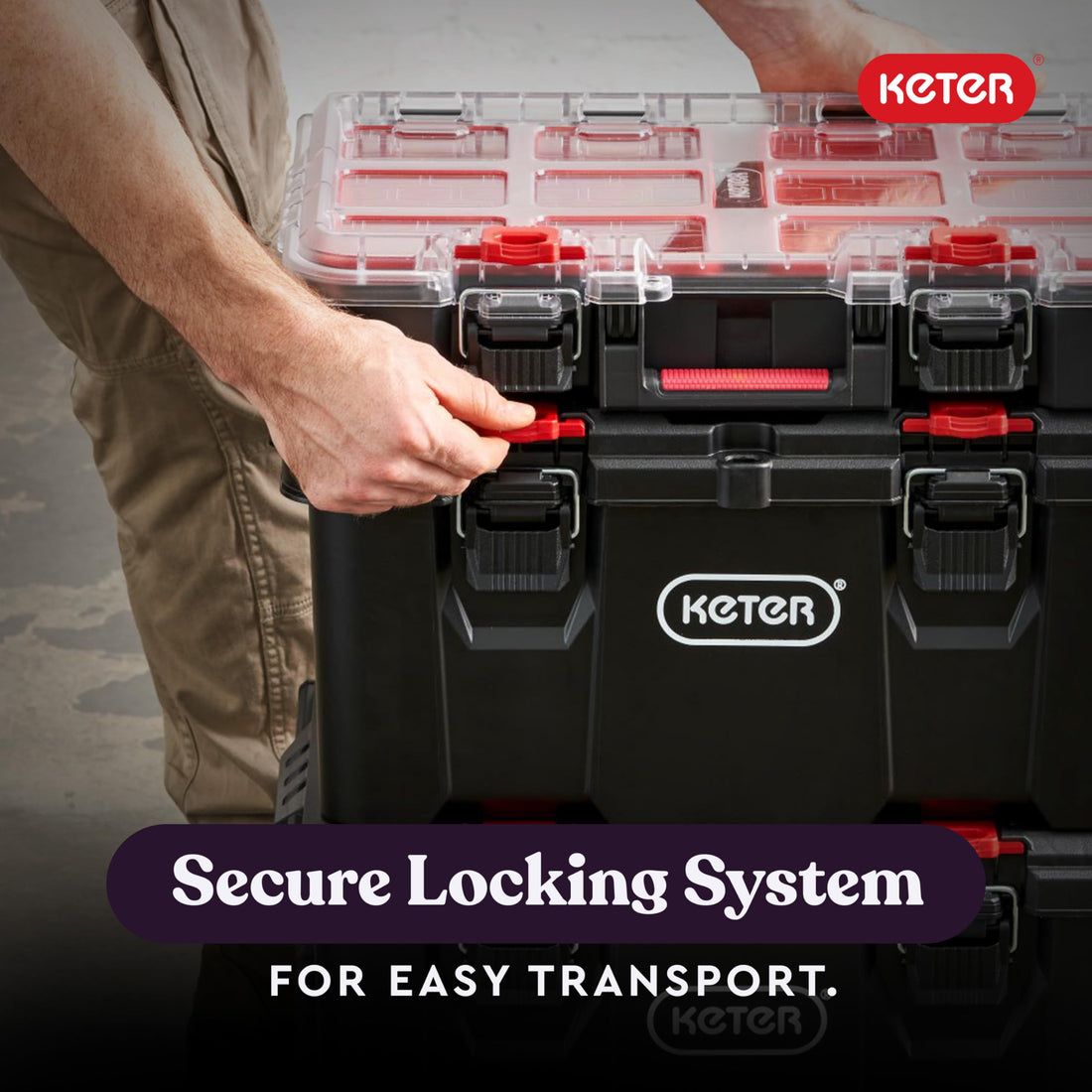 Keter Stack-n-Roll Mobile Tool Storage and Organization, 3 Piece Resin Modular Toolbox System