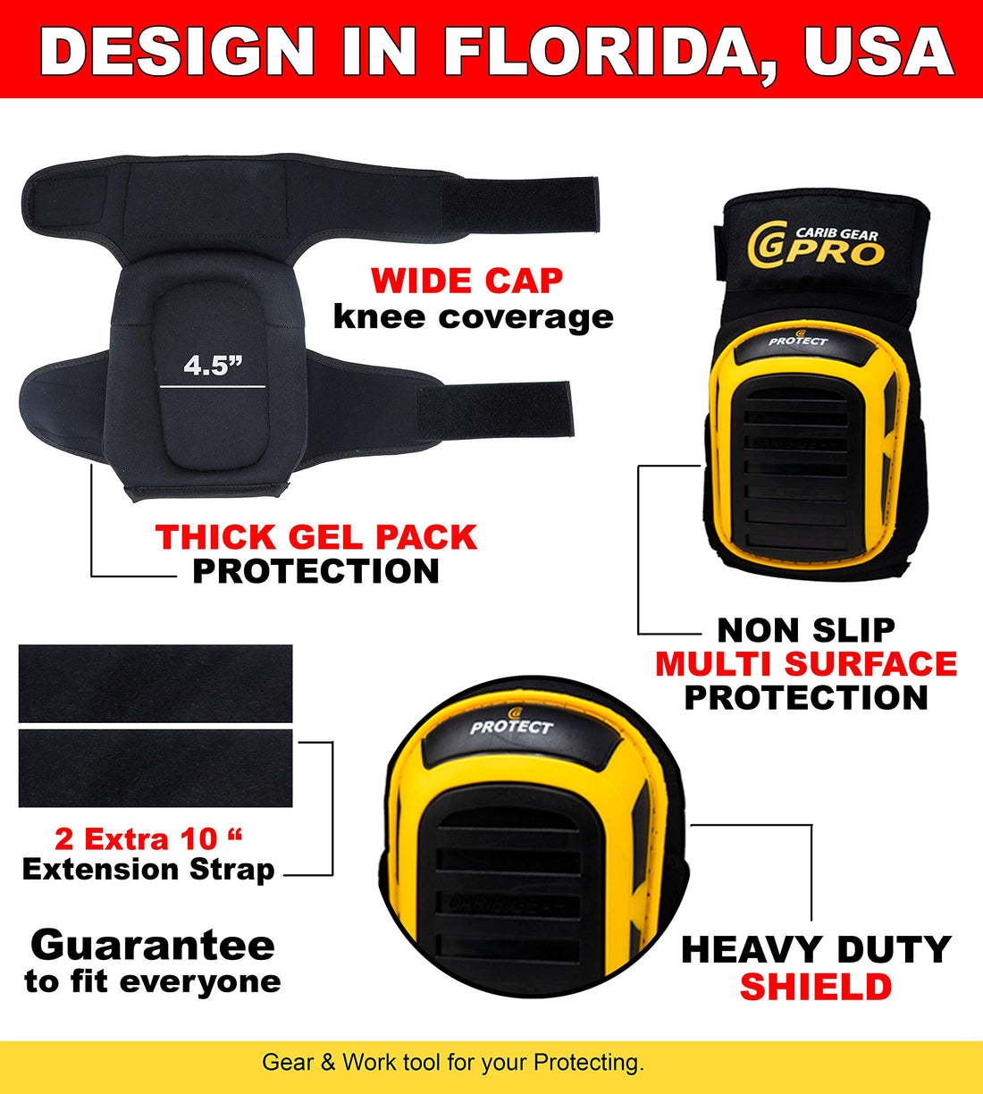 Knee Pads For Work- Heavy Duty Pad Design For Construction, Tiling, Gardening, Floor - Extra Gel and Cushion Support long kneeling - Anti-Slip Stretchable Thigh Straps Bonus: Safety Glasses & Gloves