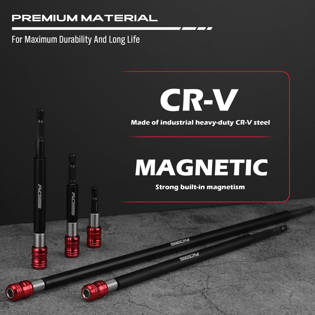SEDY 5-Piece Magnetic Screwdriver Bit Holder Set, 1/4" Hex Shank Quick Release Extension Adapter | Super Straight Durable CR-V Steel | Universal Fit for Impact Driver Bits | 2", 4", 6", 12", 17" Long