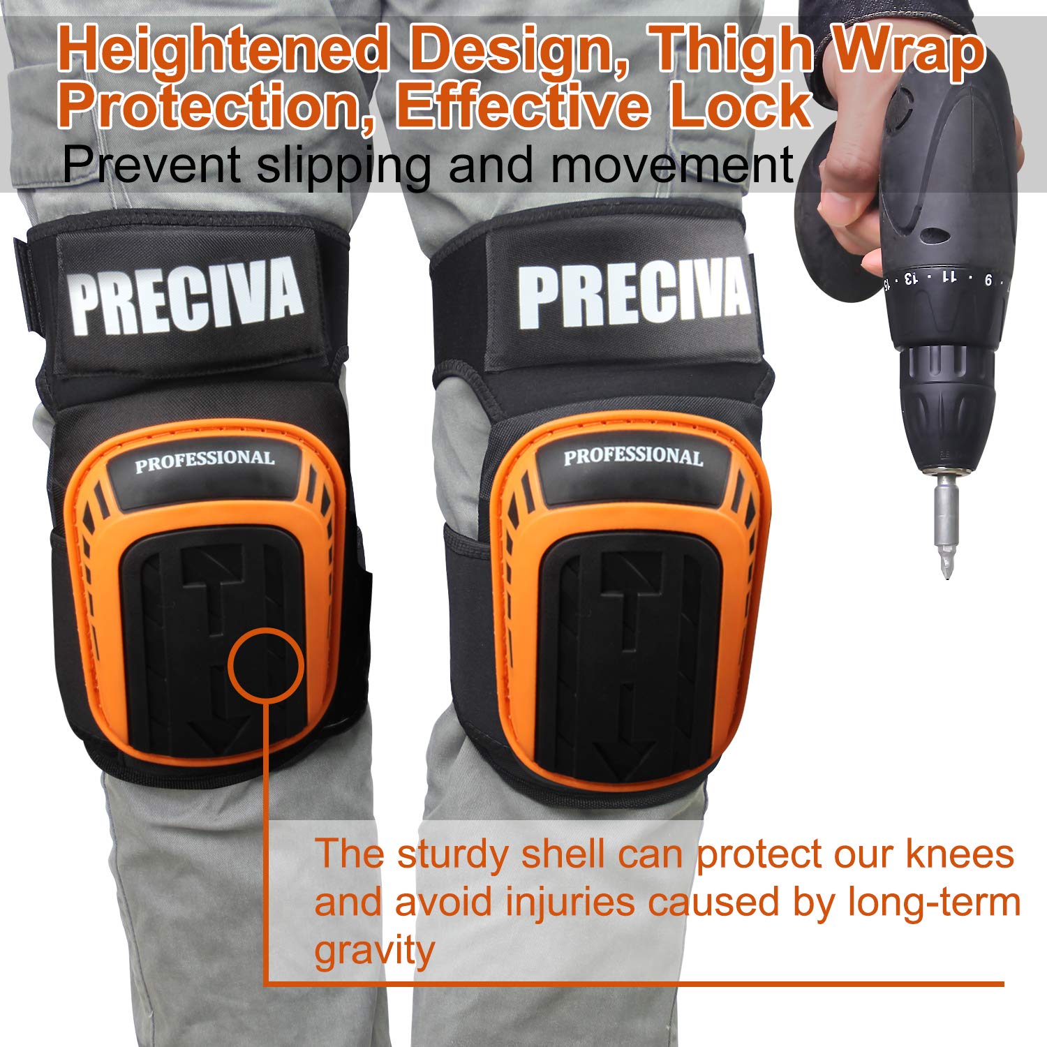 Knee Pads for Work, Preciva Construction Gel Knee Pads Tools, Heavy Duty Comfortable Anti-slip Foam Knee Pads for Cleaning Flooring and Garden, Strong Durable Straps, 1 Pair for Men, Women
