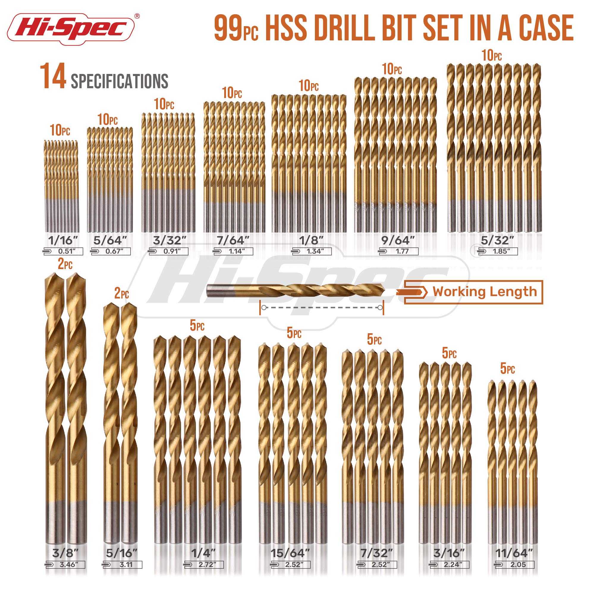 Hi-Spec 99pc Complete HSS Mixed Drill Bit Set.