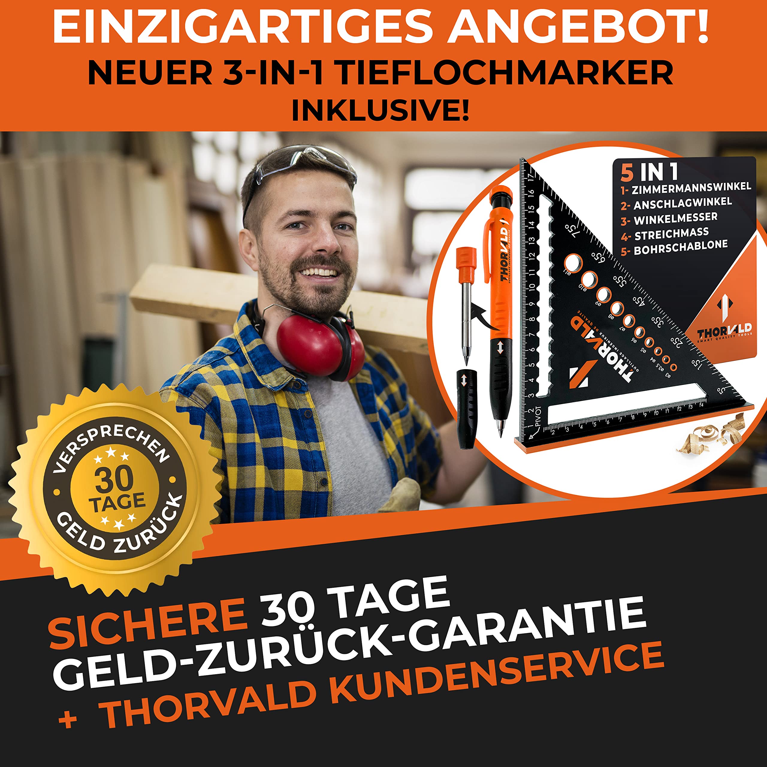 5-in-1 Carpenter's Square Protractor Try Square