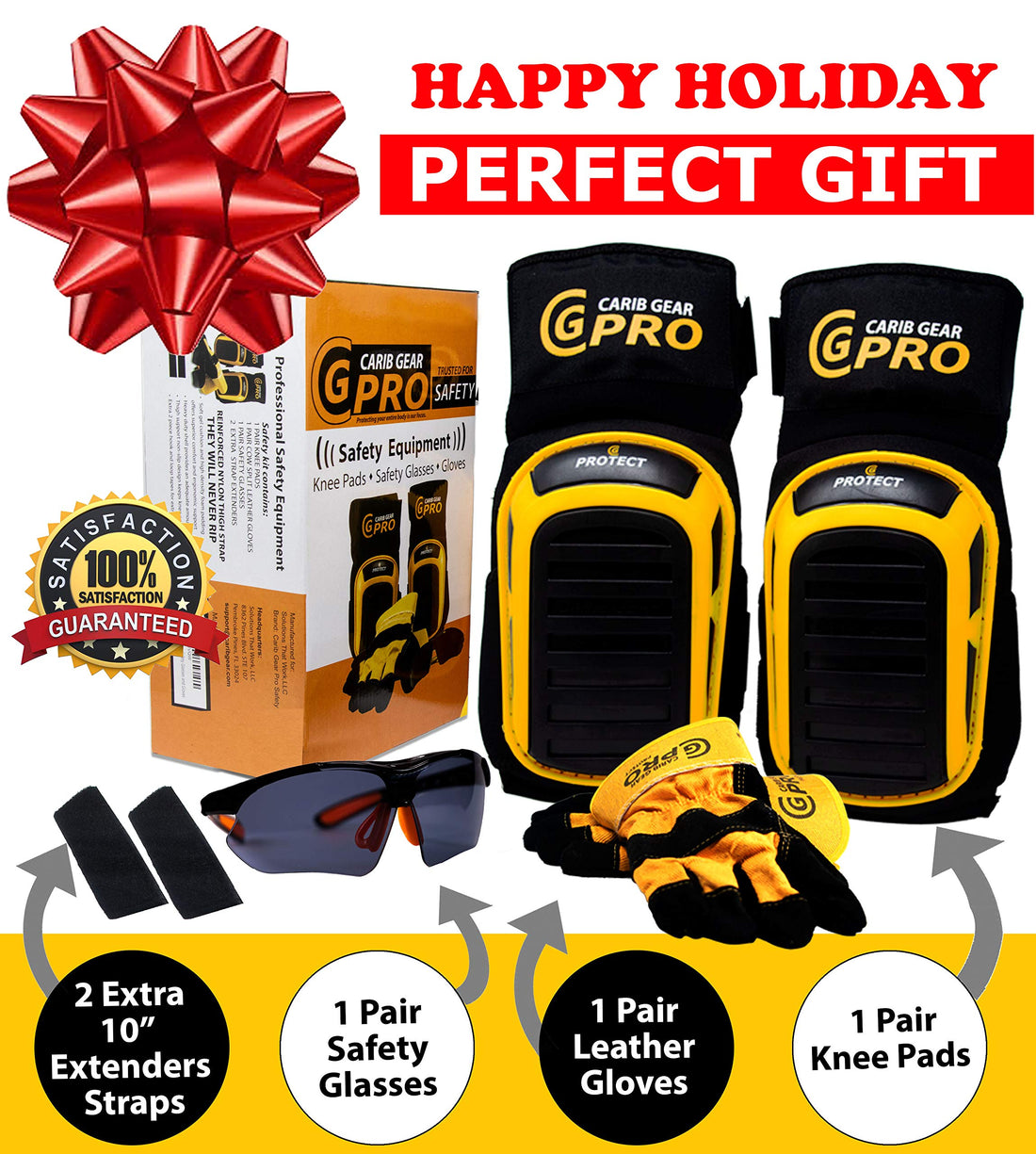 Knee Pads For Work- Heavy Duty Pad Design For Construction, Tiling, Gardening, Floor - Extra Gel and Cushion Support long kneeling - Anti-Slip Stretchable Thigh Straps Bonus: Safety Glasses & Gloves