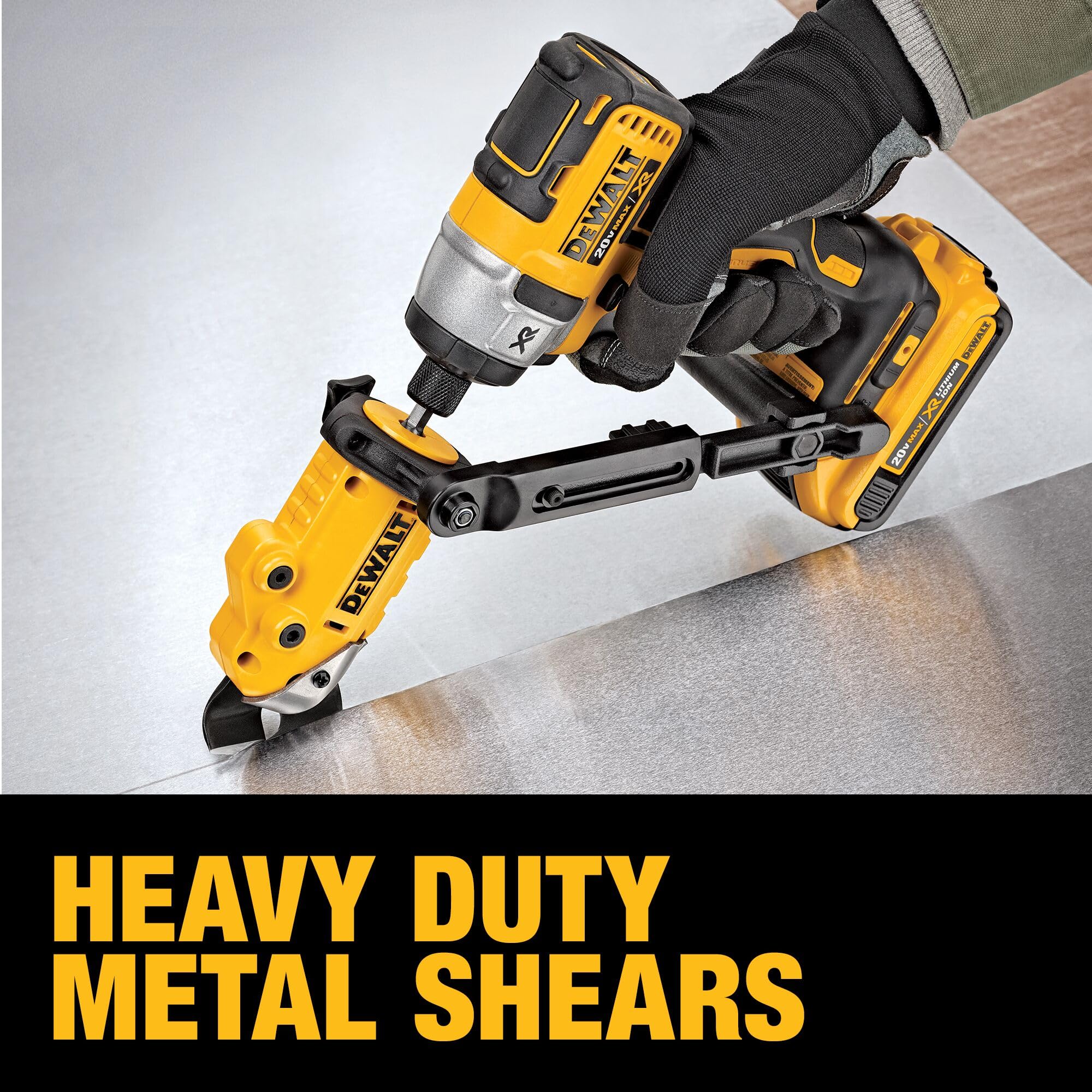 DEWALT Metal Shear/Cutter Drill Attachment, Impact Ready, 360 Degree Pivoting Head, Cuts 18GA Material (DWASHRIR)(Yellow, Black)