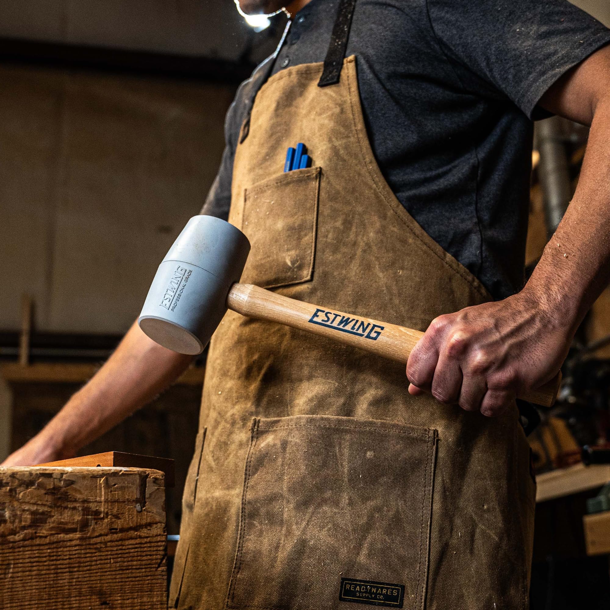 Estwing DH-18N Deadhead Bounce Resistant Gray Rubber Mallet with Hickory Handle and Soft Face, 18-Ounce