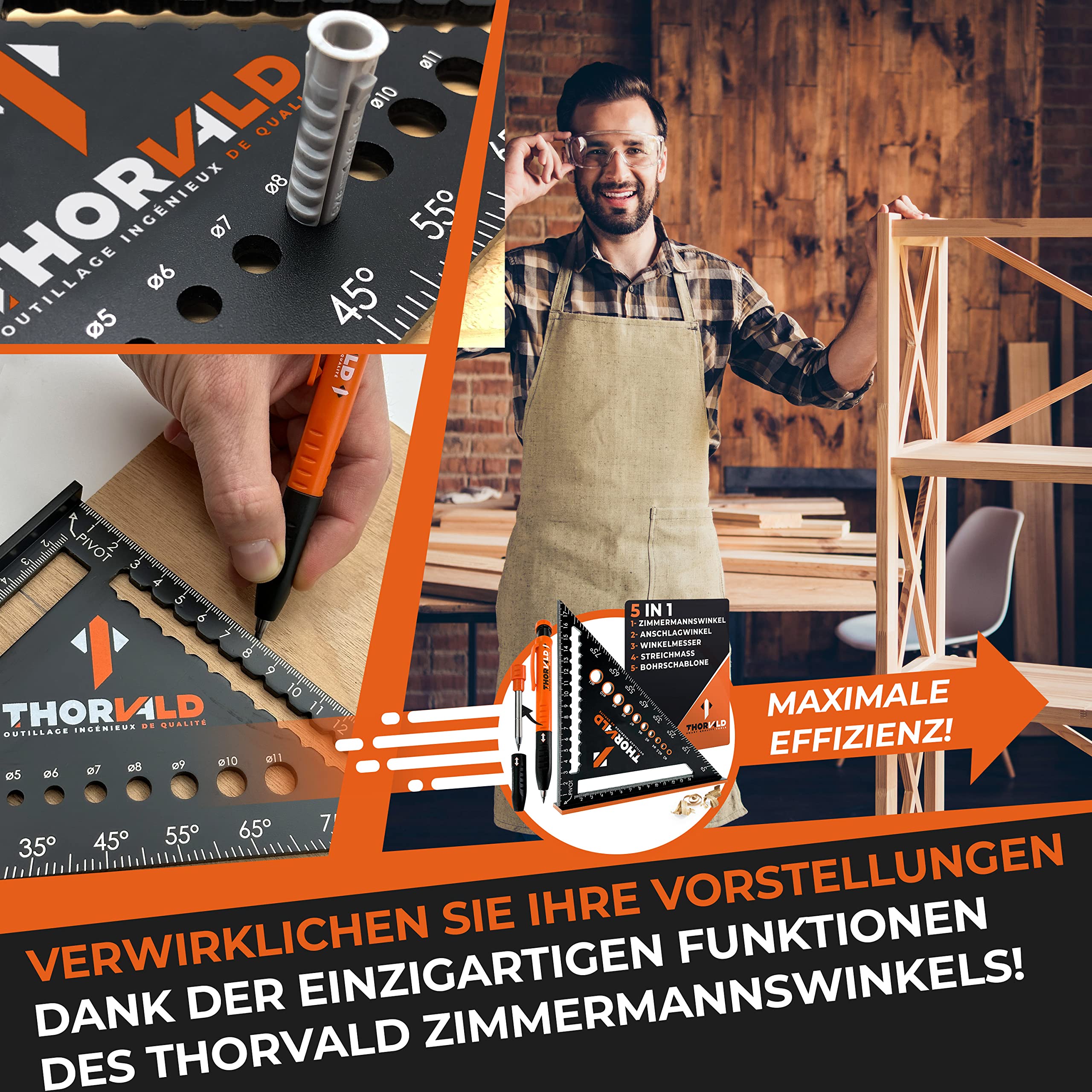 5-in-1 Carpenter's Square Protractor Try Square